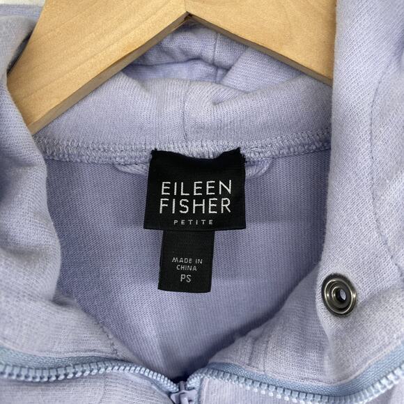 EILEEN FISHER Jacket PS Heavy Brushed Organic Cotton Hoodie Snap Front Blue VTG - Picture 5 of 11
